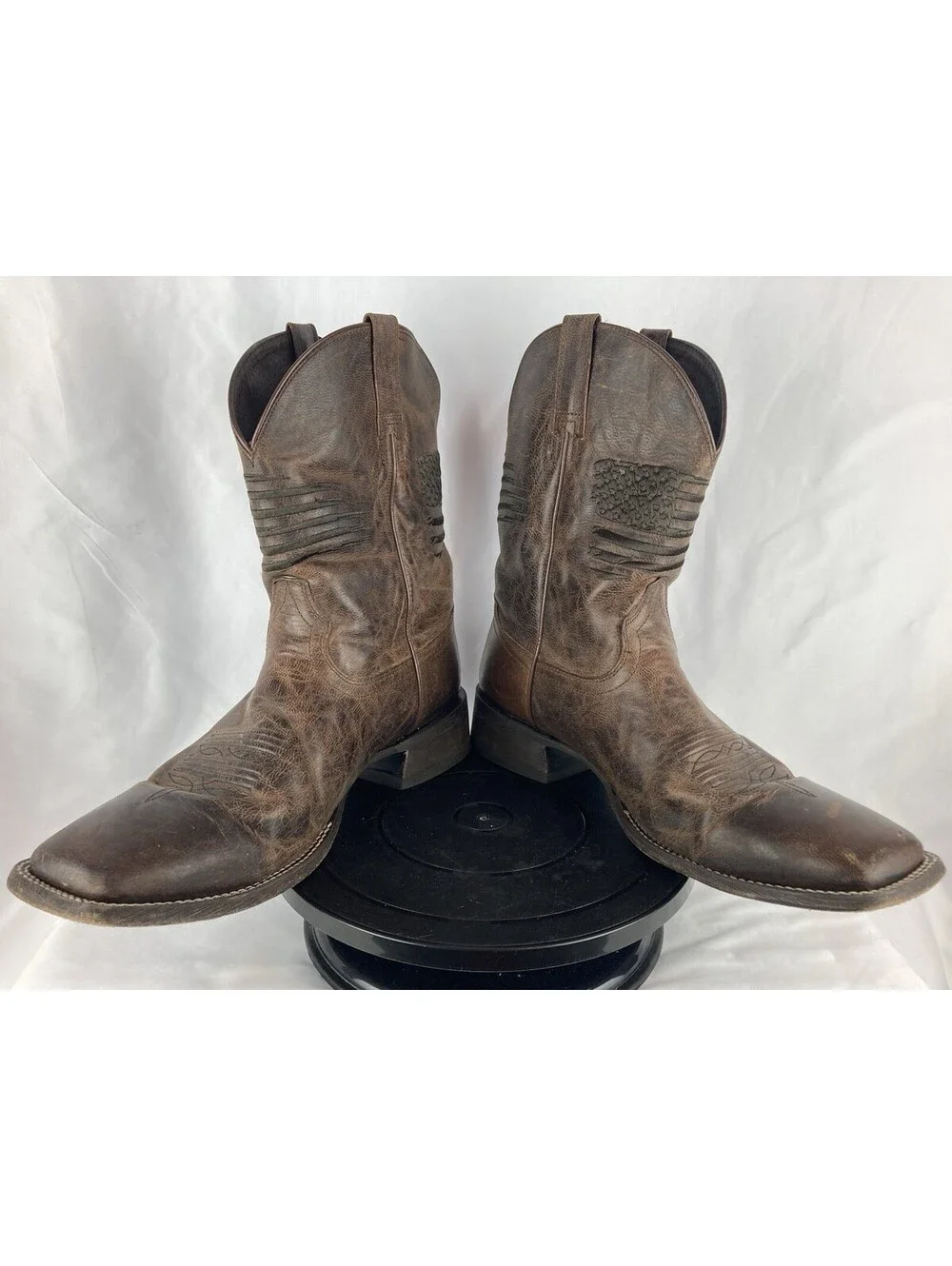 Men’s 15 EE Ariat Patriotic Boot Leather Distressed US Flag Square Toe Brown